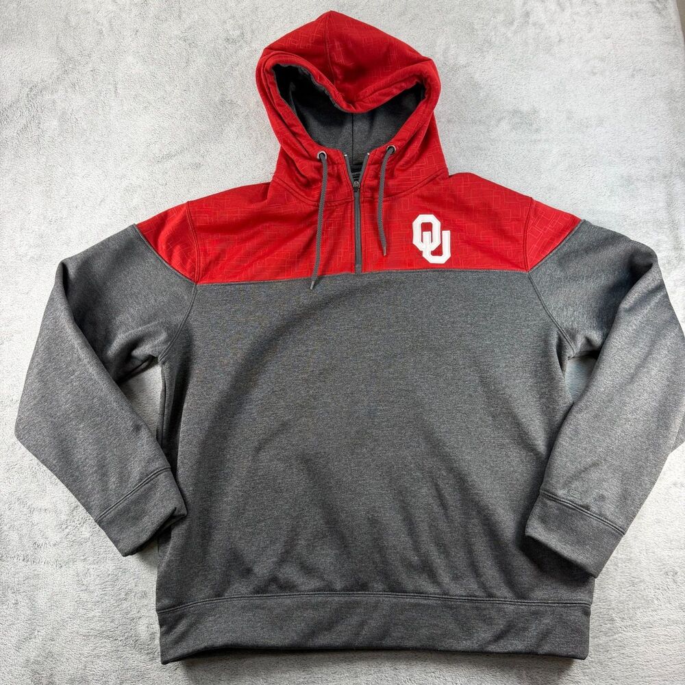 Oklahoma Sooners OU Hoodie Mens XXL Colosseum Gray Red NCAA Pullover Embroidered